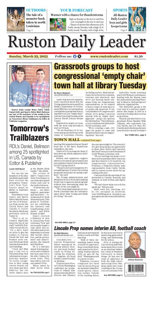 Ruston Daily Leader Newspaper article about Indivisible North Louisiana's Empty Chair Town Hall